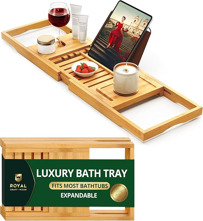 ROYAL CRAFT WOOD Premium Foldable Bathtub Tray Caddy by RoyalCraftWood