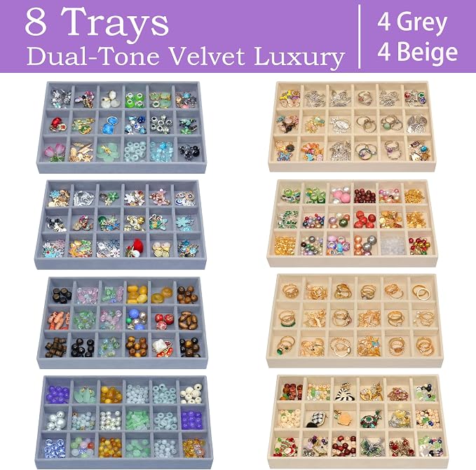 X-Large Jewelry Trays 8 Pack Stackable Velvet Jewelry Organizer Tray Earring - Image 7