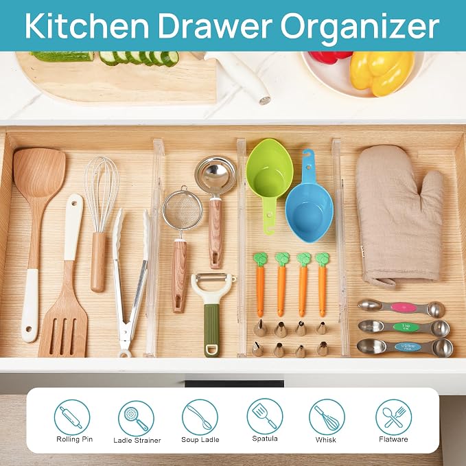 Vtopmart 4 Pack Shallow Drawer Dividers, 2.36" High 12.67"-21.14" Adjustable - Image 5