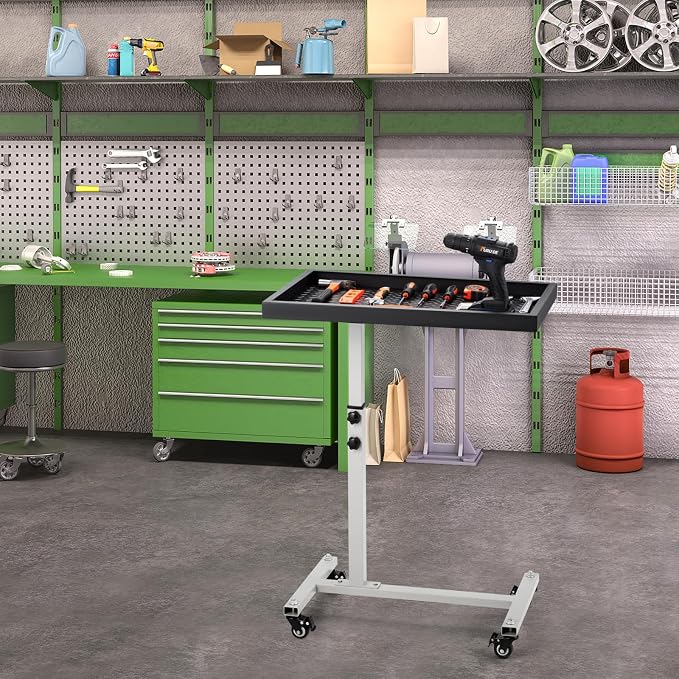 Adjustable Work Table with Wheels, Mechanic Rolling Tool Tray Table - Image 7