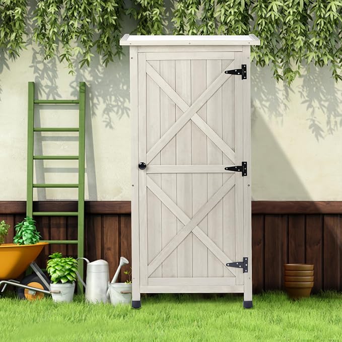 Wooden Outdoor Storage Cabinet, Vertical Garden Tool Shed - Image 2