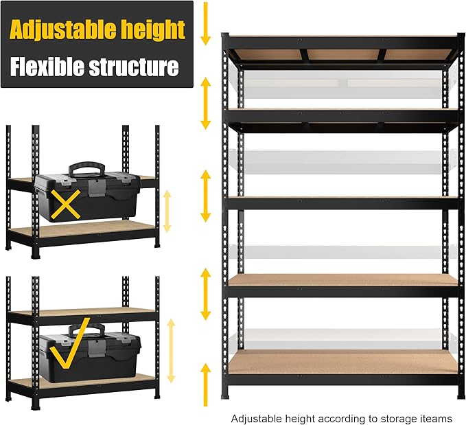 PrimeZone 48" x 24" x 72" Heavy Duty 5 Tier Adjustable Garage Storage Shelving - Image 6