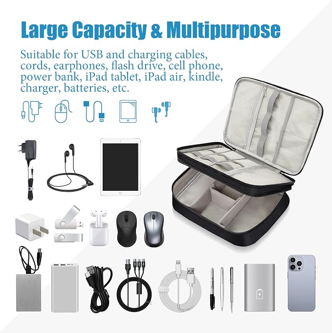 SELLYFELLY Electronics Travel Organizer, Double Layer Cable Organizer Bag - Image 6