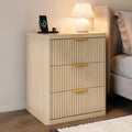 Fluted Nightstand with Charging Station, Bedside Table with 3 Drawers Storage by Boaeatu