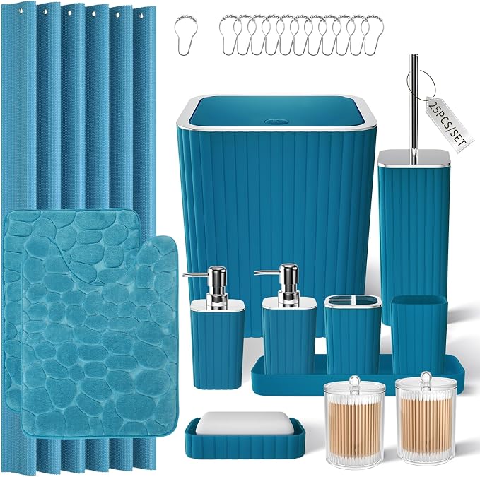 Bathroom Set with Shower Curtain and Rugs- 25PC Teal Bathroom Set, Bathroom by BetterbathroomwithXLHOME