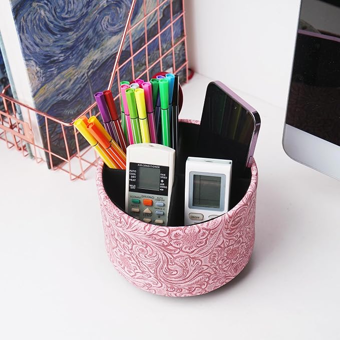 lizimandu Round Leather Art Supply Organizer, Remote Control Holder, 360 Degree - Image 6