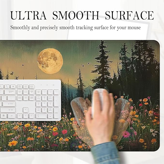 Vintage Moonlit Wildflower Floral Large Mouse Pad 31.5x15.7inch, Retro Nature - Image 4