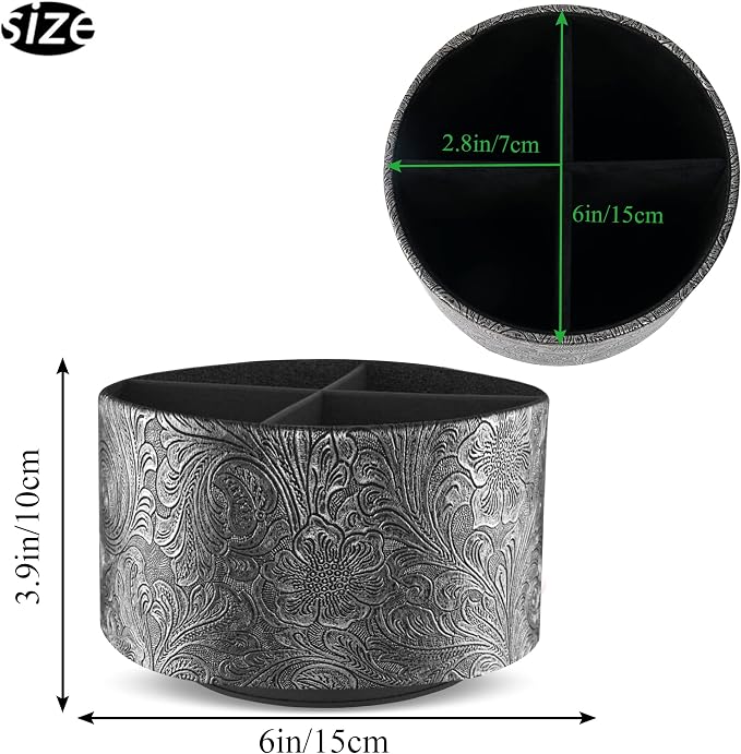 lizimandu Round Leather Art Supply Organizer, Remote Control Holder, 360 Degree - Image 2