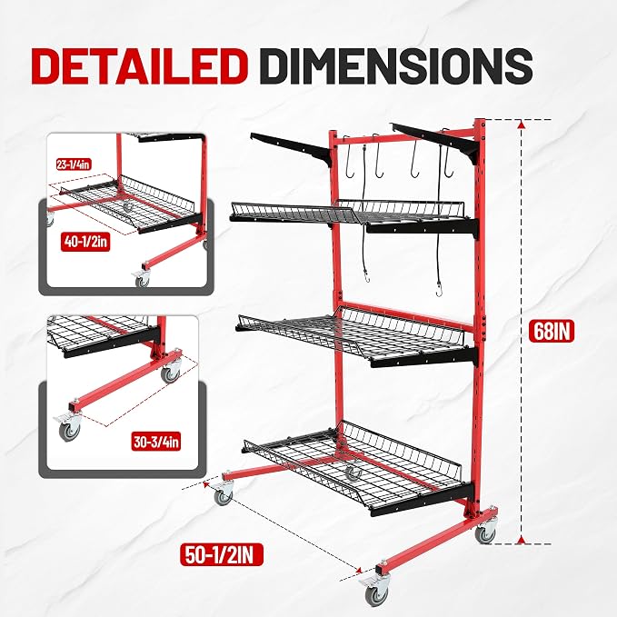 Auto Body Parts Storage Rack 3 Shelf Cart Storage Rack Stand - Image 2