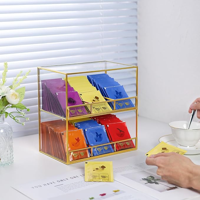 Glass Tea Bag Organizer for Counter, 2-Tier Teabag Organizer Storage Holder for - Image 6