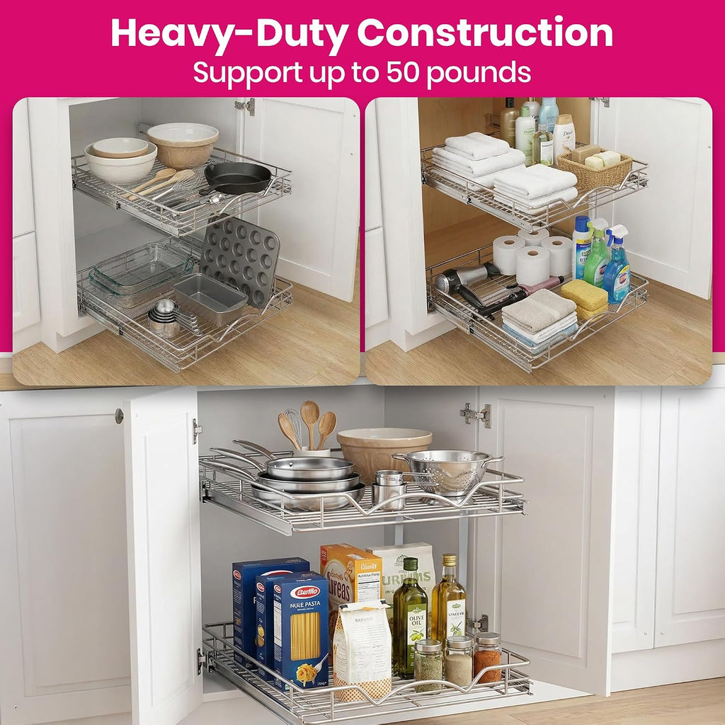 HOLDN’ STORAGE 2-Tier Pull Out Cabinet Organizer, 15" W x 21”D x 16.5"