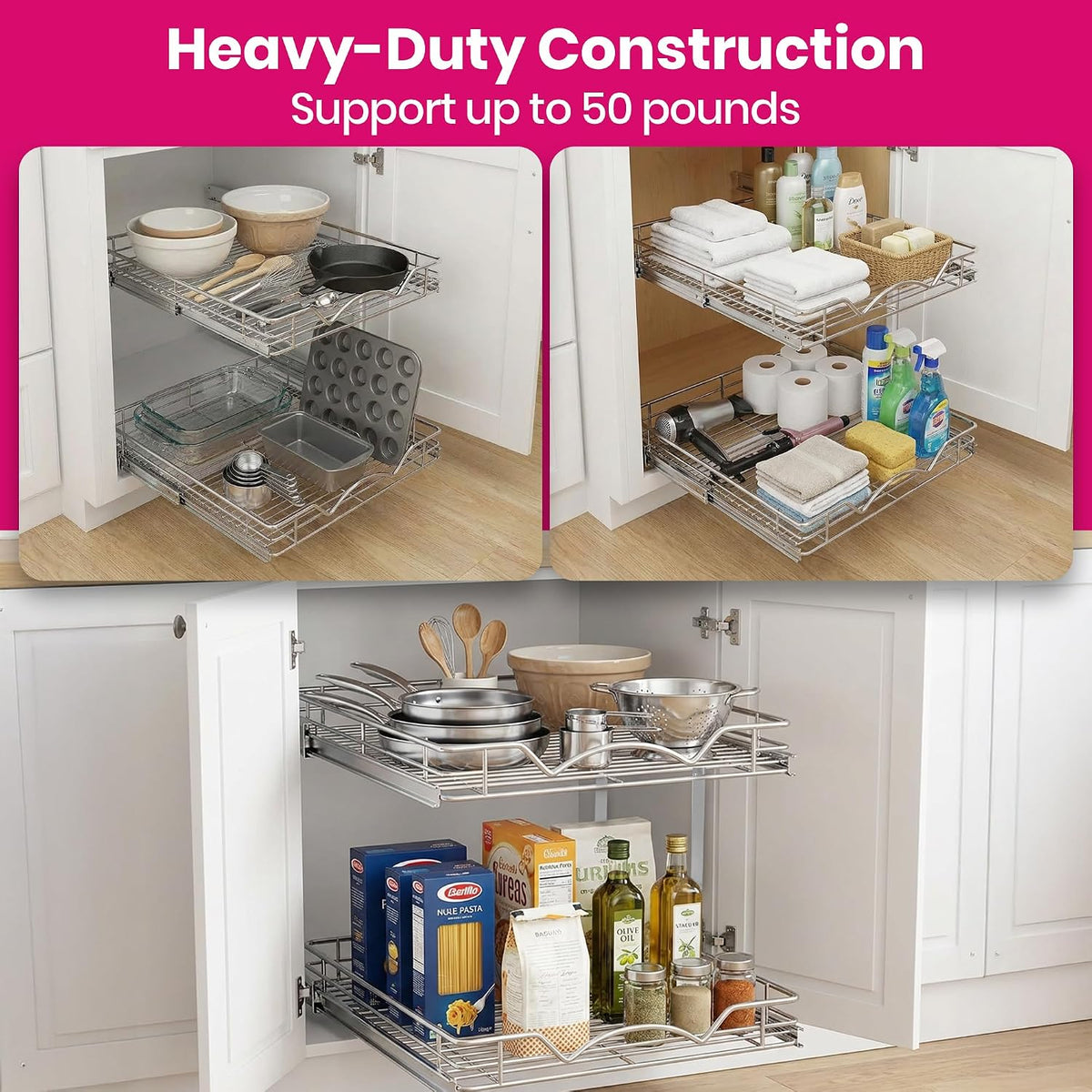 HOLDN’ STORAGE 2-Tier Pull Out Cabinet Organizer, 15" W x 21”D x 16.5"