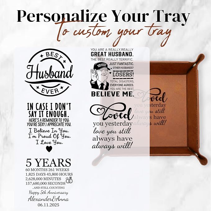 Personalized Valet Tray for Men, Best Husband Ever, 5 Design Option, PU Leather - Image 2