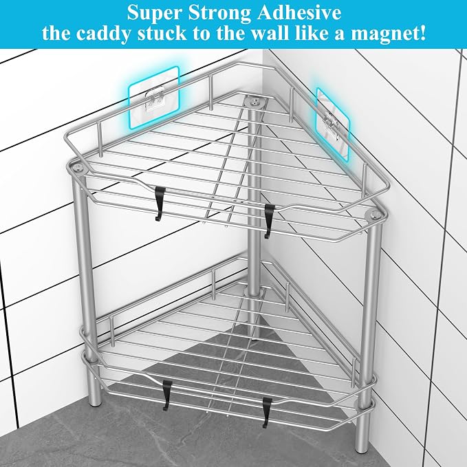 2 Tier Floor Standing Corner Shower Caddy Organizer Shelf - Image 2