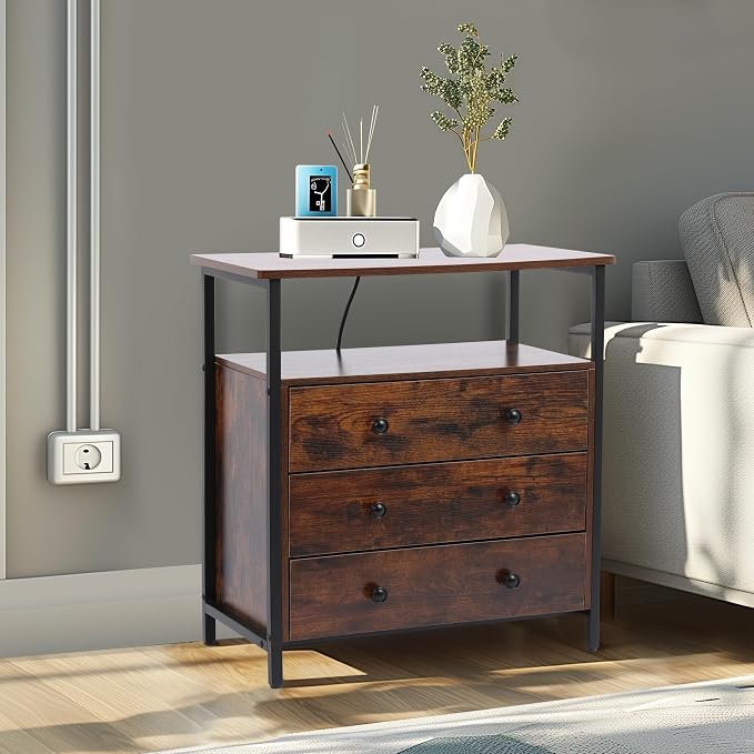 3 Wooden Drawers Night Stand, 27 Inch Wide Nightstand - Image 8