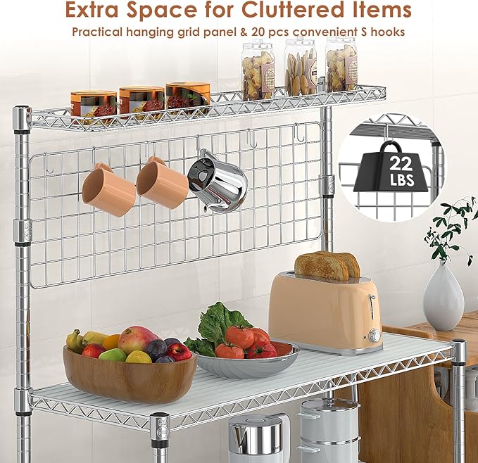 Leteuke Bakers Rack with Storage & Wheels, 42 Inch Microwave Stand Kitchen - Image 5