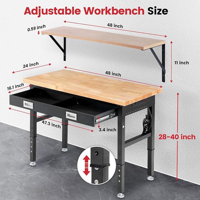 Workbench with Shelf Bracket 48 Inch Adjustable Height Work Bench - Image 7