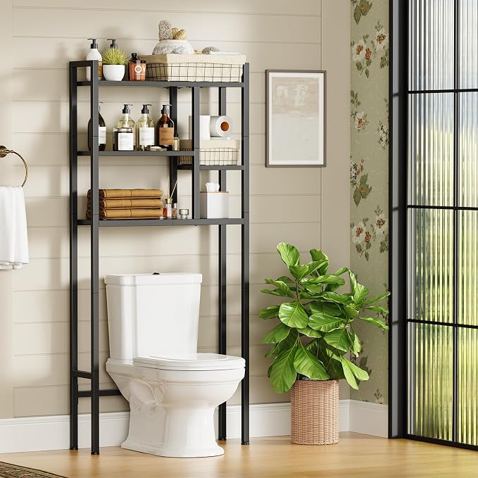 Over The Toilet Storage Rack, 3-Tier Bathroom Organizer Over Toilet, Wooden by Asgolion