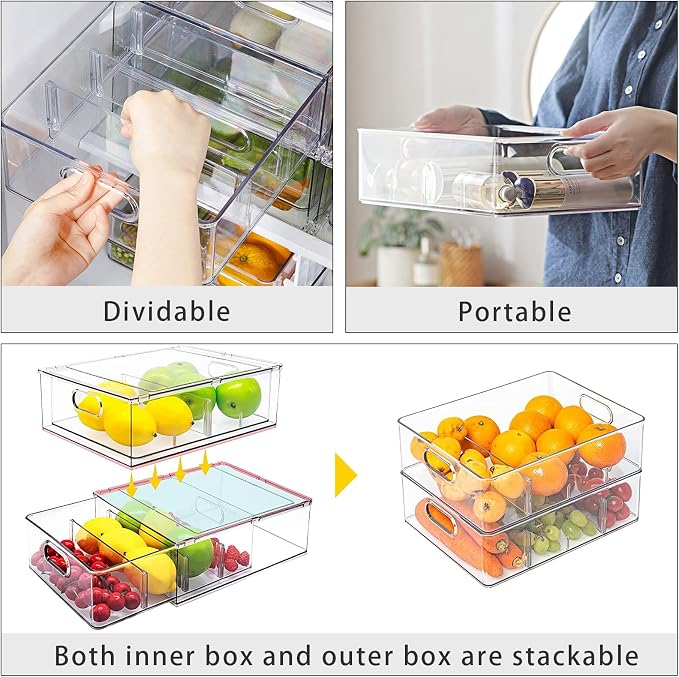 MANO 2Pack Clear Fridge Drawers Pull Out Stackable Refrigerator Drawer - Image 4