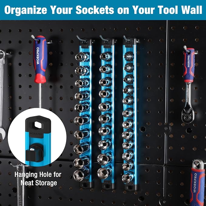 WORKPRO Magnetic Socket Organizer, 1/4-Inch Drive Aluminum Alloy Socket Rail - Image 6