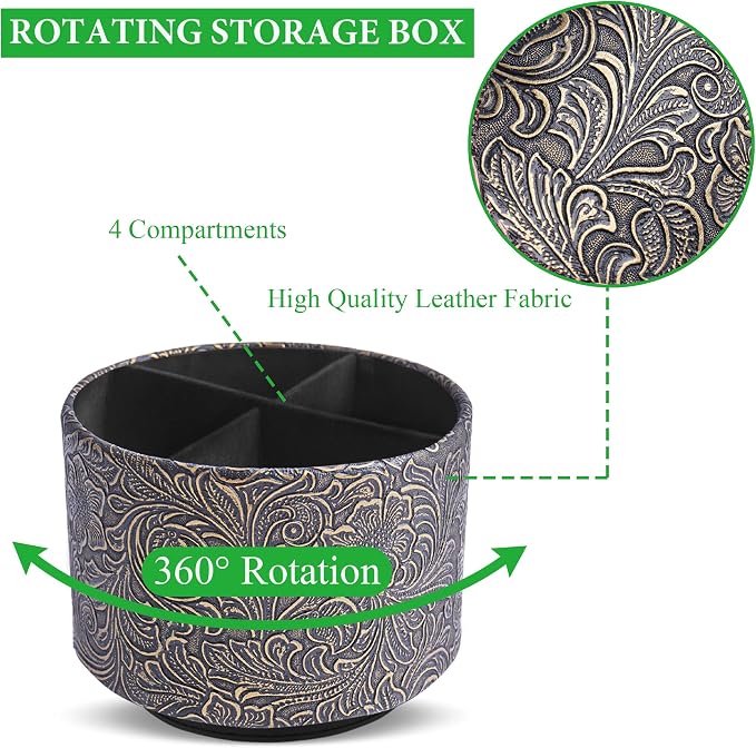 lizimandu Round Leather Art Supply Organizer, Remote Control Holder, 360 Degree - Image 3