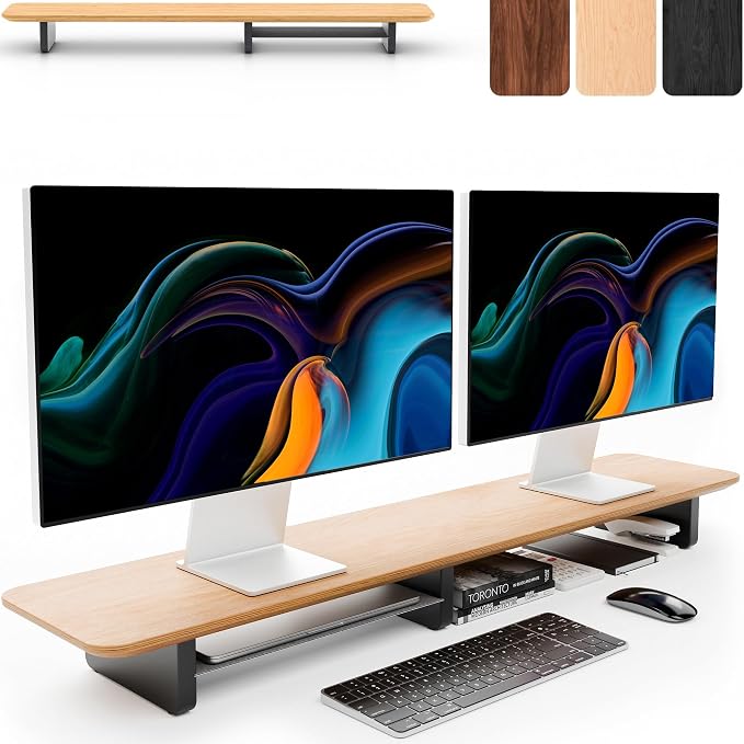 KIVY Dual Monitor Riser With Integrated Metal Shelf by KIVY
