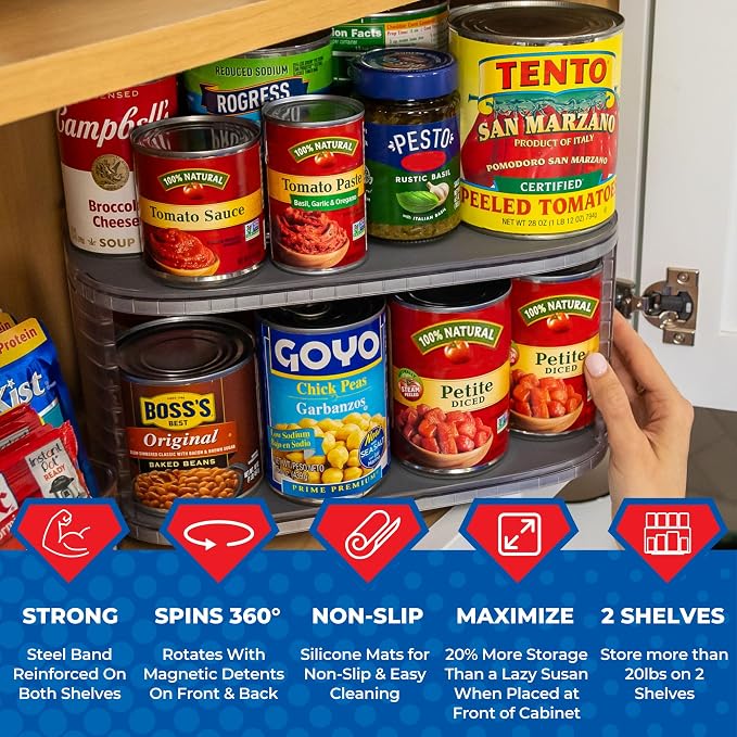 Mighty Susan Kitchen Organizer for Canned Goods: 2-Tiered Robust Turntable - Image 4