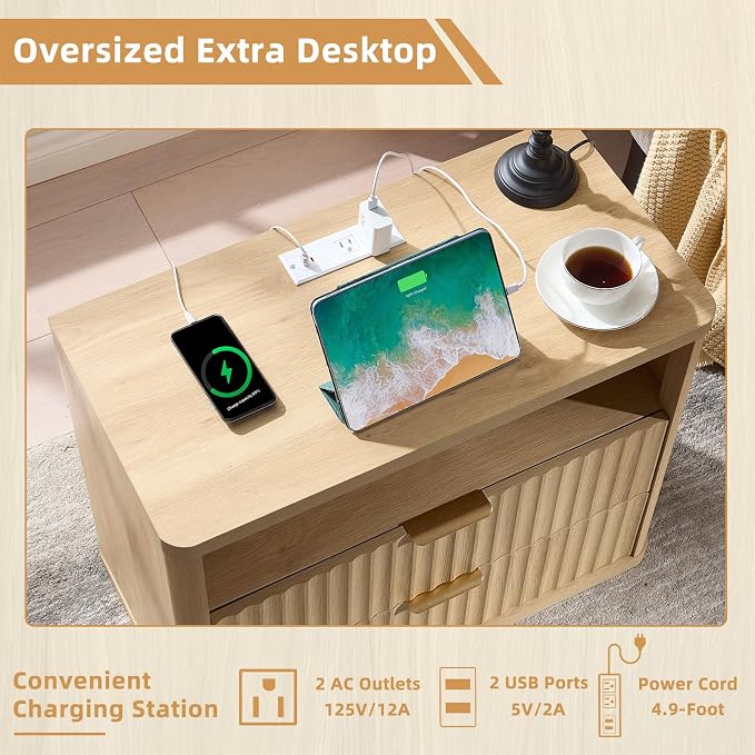 LEYAOYAO 31" Wide Fluted Nightstand Set of 2 - Image 6