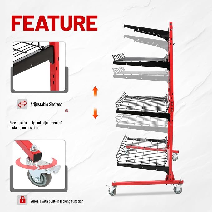 Auto Body Parts Storage Rack 3 Shelf Cart Storage Rack Stand - Image 4