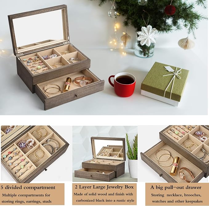 Meangood Jewelry Box Organizer for Women, 2 Layer Large Jewelry Storage Case - Image 2