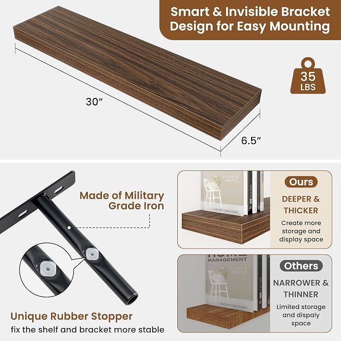 fuqing Floating Shelves for Wall, Wall Mounted Wood Floating Shelf - Image 3