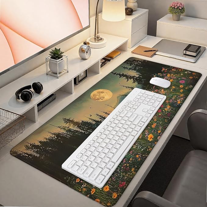 Vintage Moonlit Wildflower Floral Large Mouse Pad 31.5x15.7inch, Retro Nature - Image 7