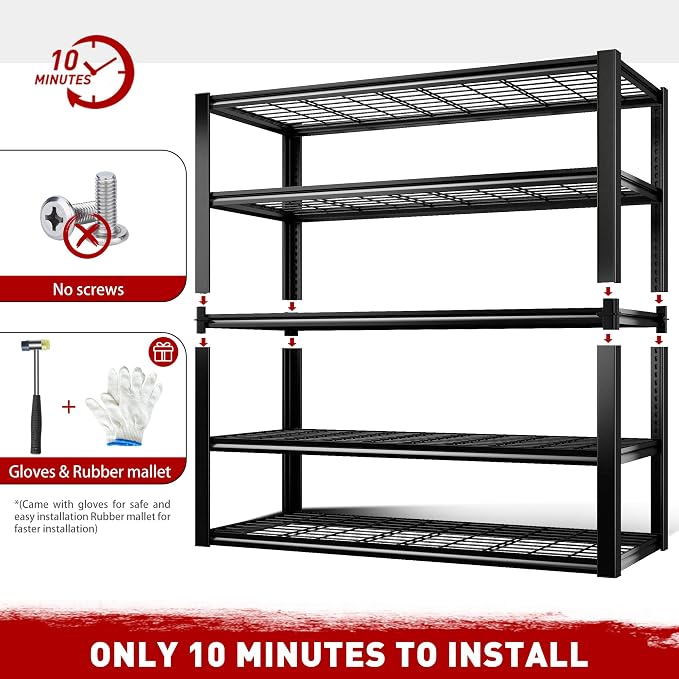 REIBII 48" W Garage Shelving Heavy Duty Load 2500LBS, 5 Tier Storage Shelves - Image 8