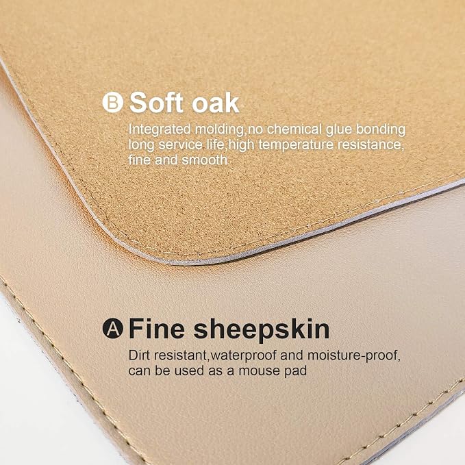 DAWNTREES Dual Sided Desk Mat, Leather Desk Pad, 47.2''x15.8'', Cork Desk Mat - Image 3