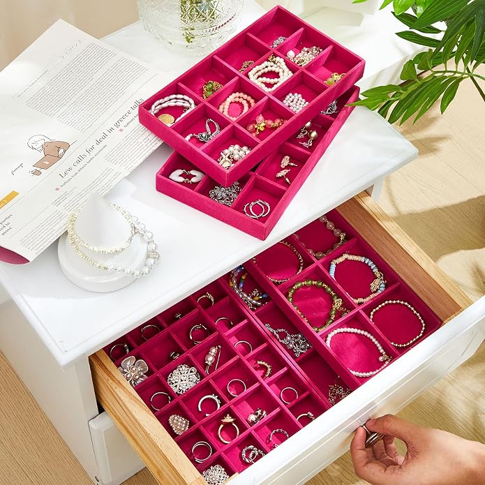 Junkin 12 Pcs Jewelry Tray Velvet Stackable Jewelry Organizer Trays Divided - Image 4