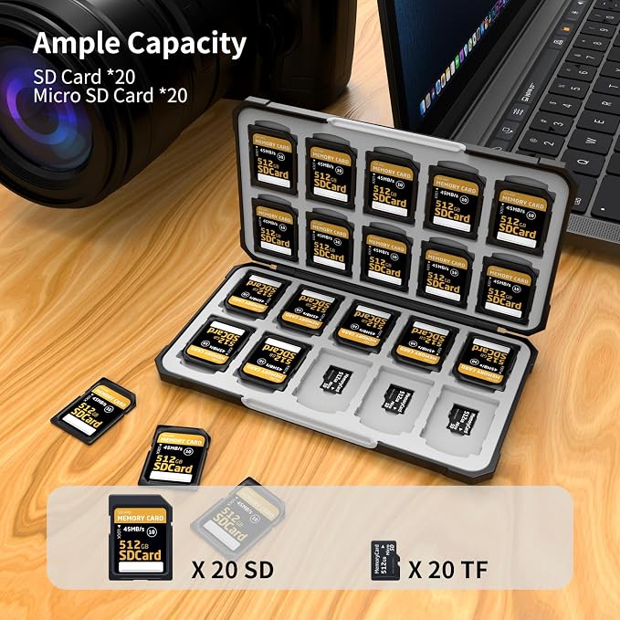 Memory Card Case with 40 Slots for 20 Micro SD SDXC SDHC TF Cards and 20 SD - Image 2