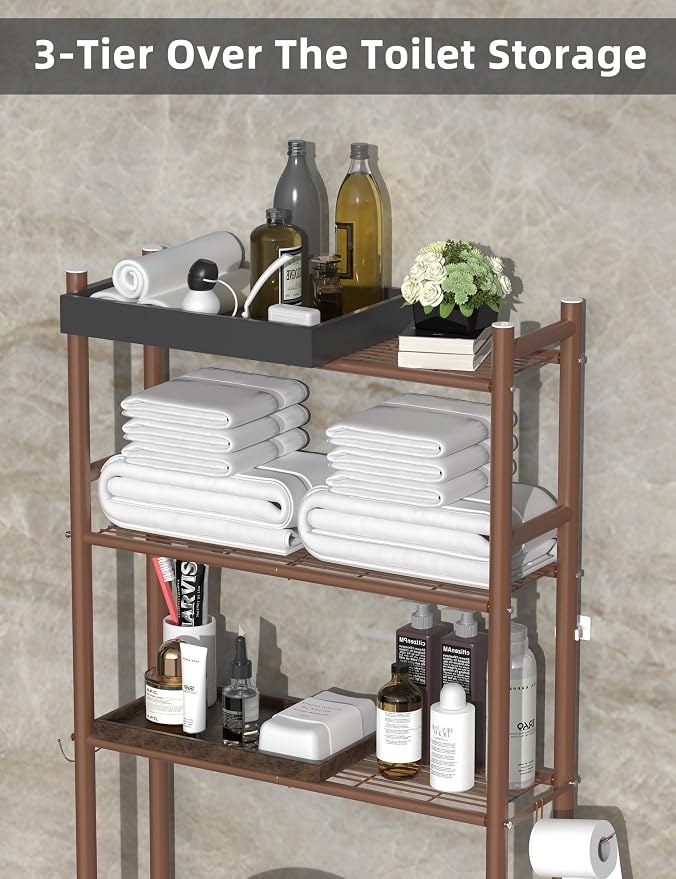 3-Tier Over The Toilet Storage, Freestanding Metal Bathroom Shelves - Image 5