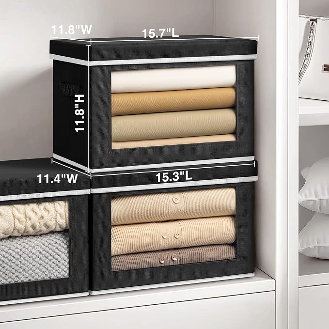Storage Bins with Lids, 3 Pack Large Storage Cubes with Window, Closet Bins - Image 2