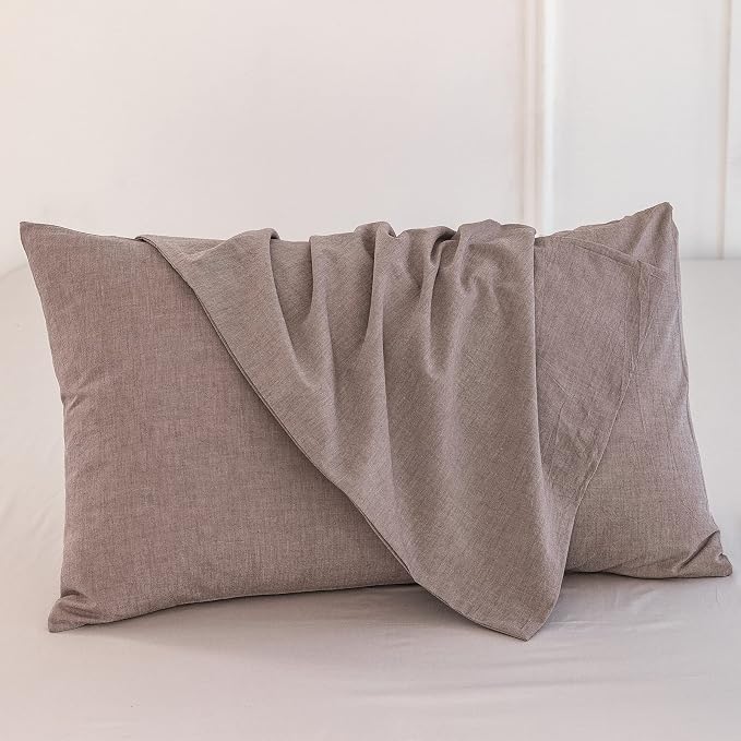MooMee Bedding Pillowcases Pack of 2 100% Washed Cotton Linen Like Textured - Image 2