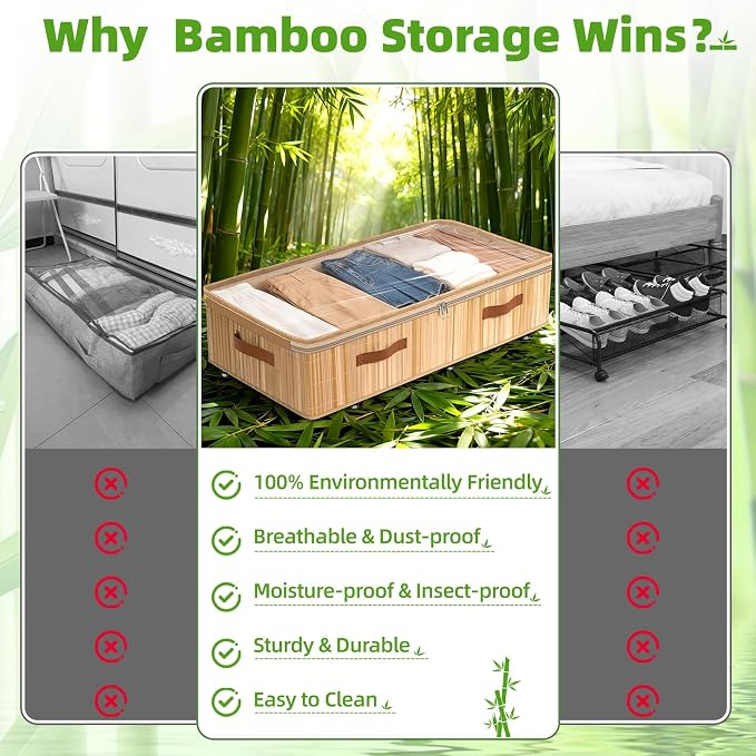 Livole 2 Pack Bamboo Under Bed Storage - Image 2