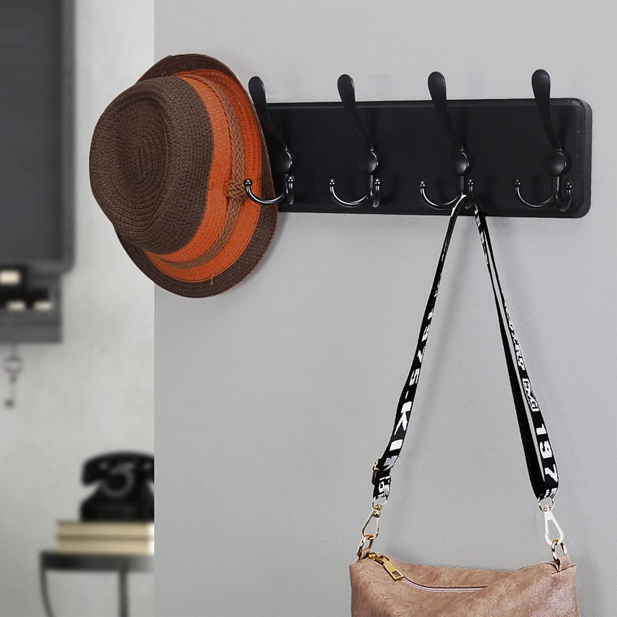 Coat Rack Wall Mounted - 5 Tri Hooks, Heavy Duty, Wooden Wall Coat