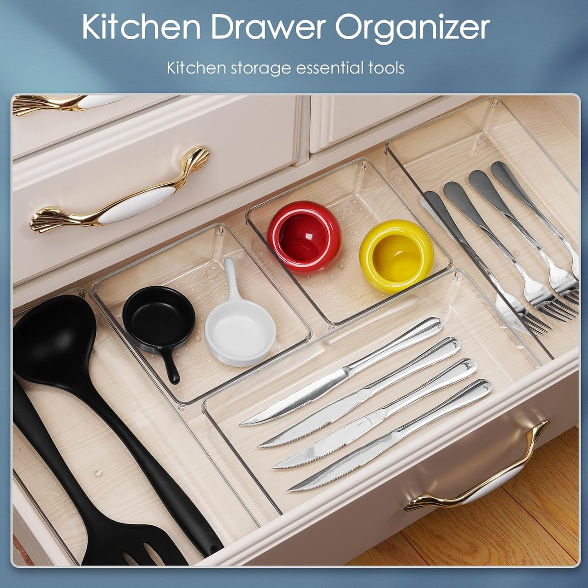 12 Pack Large Clear Plastic Drawer Organizer Set, Acrylic Bathroom