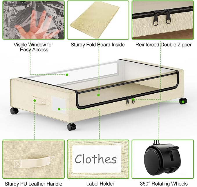 Under Bed Storage with Wheels, Under Bed Shoe Storage Organizer, Rolling Under - Image 4