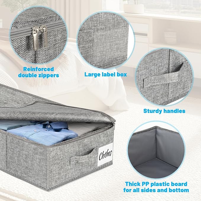 Under Bed Storage Container Bin 3 Pack, Low Profile Foldable Underbed Clothes - Image 5