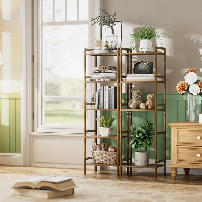 HITNET Bamboo Book Shelf, Tall Narrow Bookcase, Bathroom Shelving Unit 5 Tier - Image 2