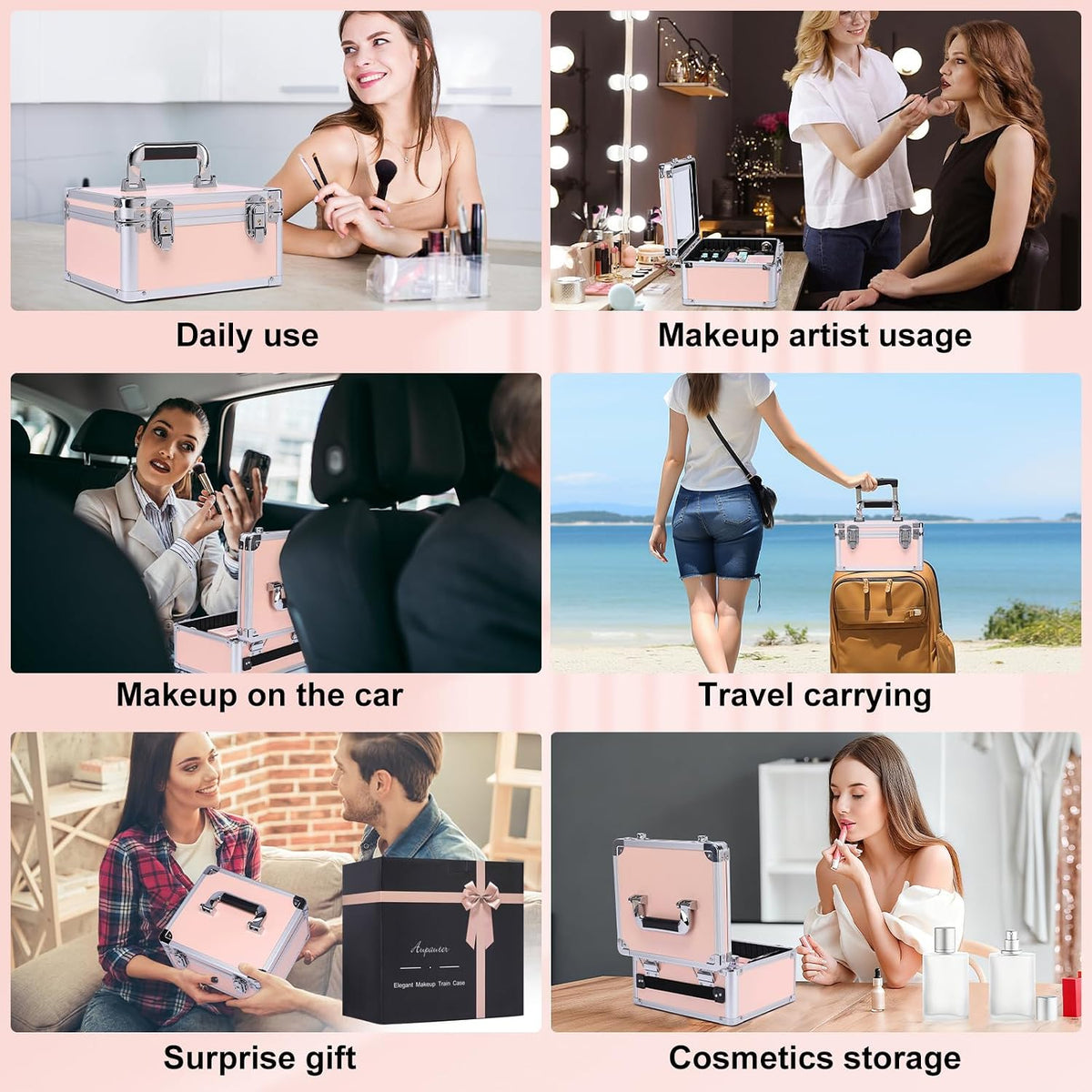 Makeup Box with Led Mirror,Travel Train Hard Case with Rechargeable
