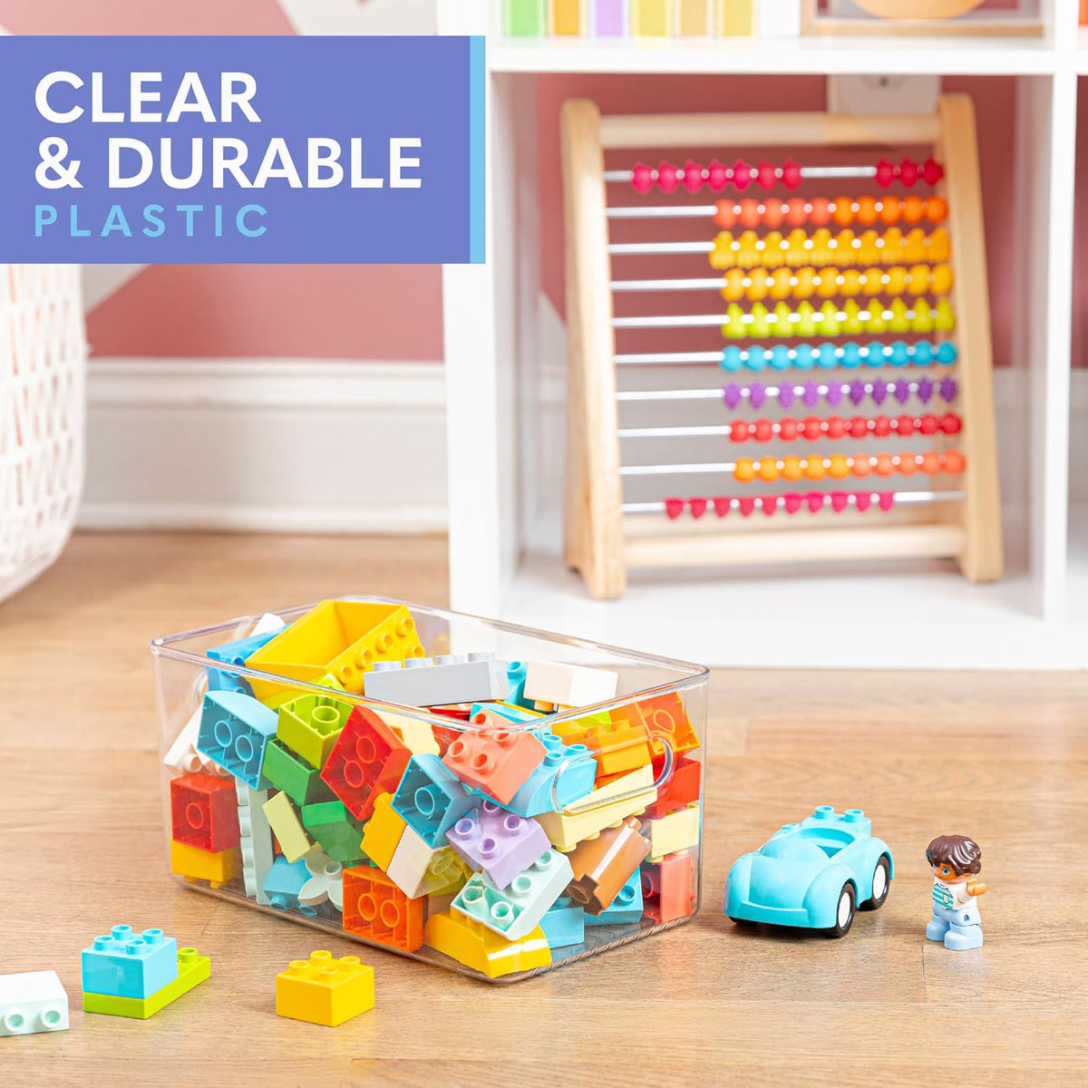 Plastic Food Storage 2 Pack Clear Container Bin with Handles for