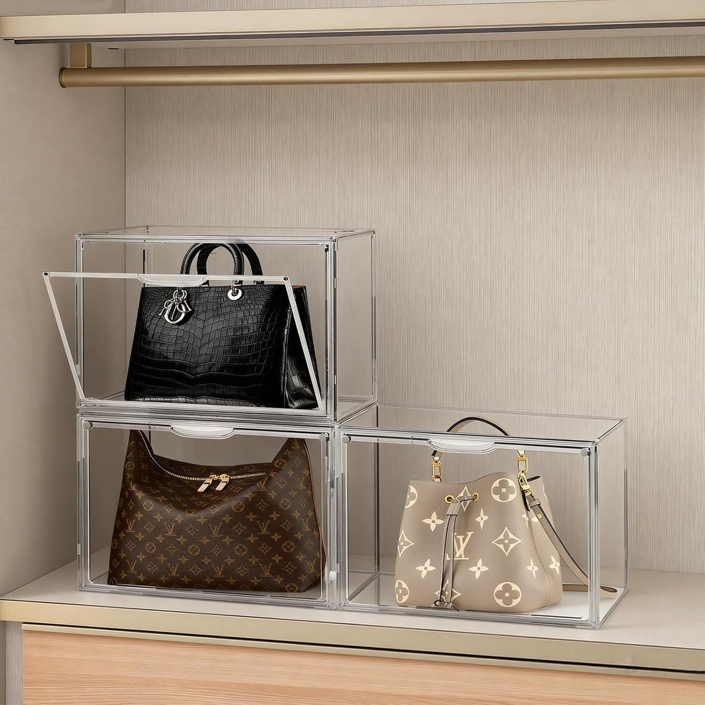 3 Pack Acrylic Purse Storage Organizer for Closet, Stackable