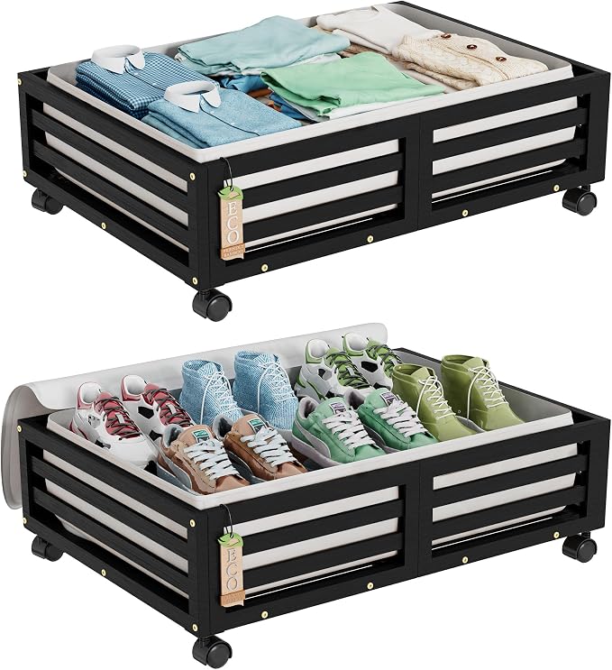 Wisuce Bamboo Under Bed Storage Containers- Underbed Organizer by Wisuce