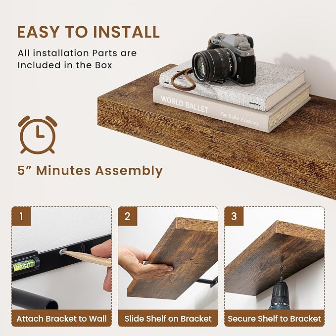 fuqing Floating Shelves for Wall, Wall Mounted Wood Floating Shelf - Image 6